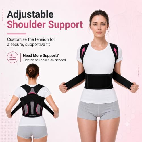 Posture Corrector for Women, Adjustable Upper Back Brace with Wide Shoulder Straps and Underarm Comfort Straps, Breathable Posture Support for Daily Wear