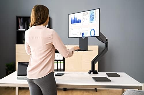 CTA Workstation Clamp Mount for Single Monitor with Keyboard Tray & USB Hub - Adjustable Desk Monitor Mount with 360 Degree Rotation - Black