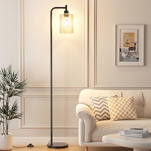 Ziisee Floor Lamps for Living Room - Standing Lamp with Seeded Glass Shade, Modern Floor Lamp with LED Bulbs, Industrial Floor Lamp for Bedroom, Black Tall Lamp for Office(Light Bulb Included)