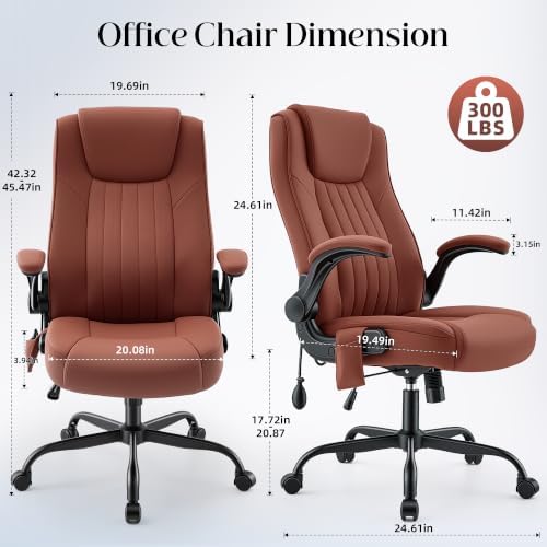 Office Chair, Ergonomic Executive Desk Chair Inflatable Lumbar Support High Back Computer Desk Chair Thick Cushion, Flip-Up Arms and Ergonomic Back Comfy Executive Office Chair for Home Office Gaming