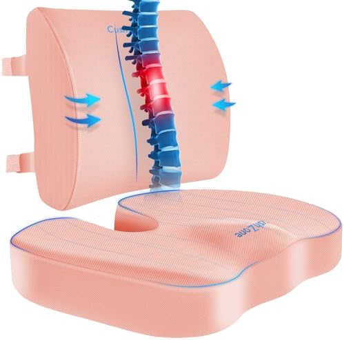 CushZone X-Large Seat Cushion and Lumbar Support Pillow for Office, Pink