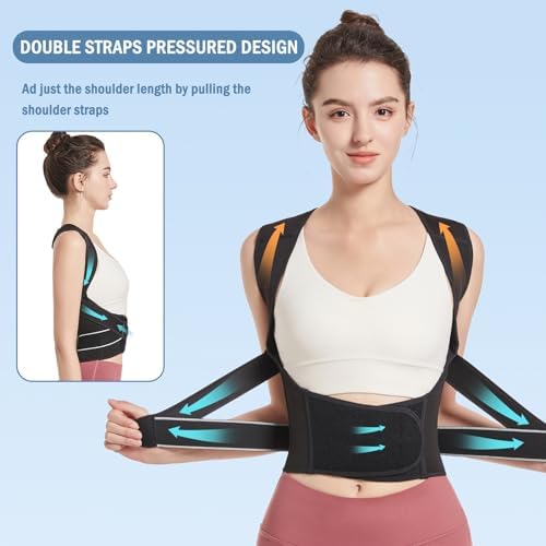 Posture Corrector,Suitable for Men and Women Upper and Lower Back Pain Relief - Scoliosis, Hunchback, Eicgo Adjustable Posture Corrector belt,Comfortable and Breathable Back Straightener (Black, Medium)