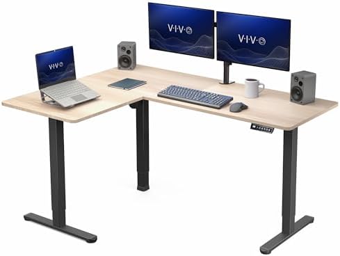 VIVO Light Wood 63 x 47 in Corner Standing Desk, DESK-E3CTC-47