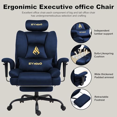 Symino Gaming Chair with Footrest, Up/Down Armrests, Suede Fabric Ergonomic Office Chair, 155° Recline Computer Chair for Desk, Darkblue