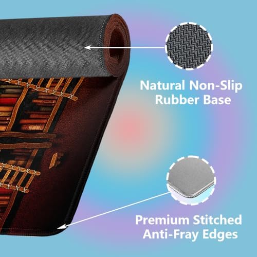 Fantasy Old Bookshelf Large Mouse Pad, Vintage Grand Library Desk Mat