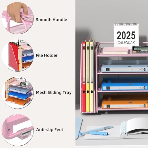 Spacrea Desk Organizers and Accessories, Paper Organizer for Desk with File organizer, Desk Accessories & Workspace Organizers for Office Supplies (Pink)