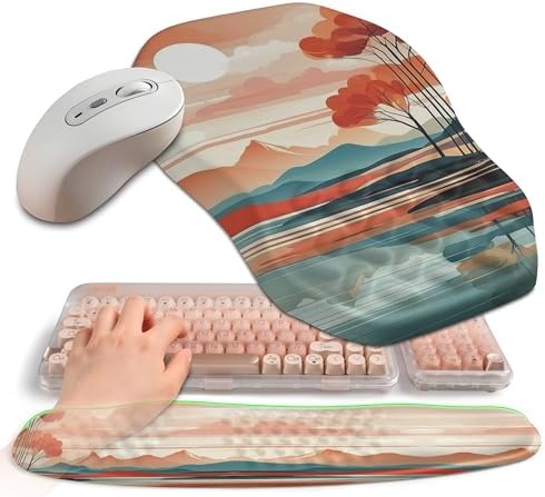 2-in-1 Ergonomic Set, Wave Keyboard Wrist Rest and Massage Slope Mouse Pad Wrist Support, Rebound Memory Foam for Relieve Carpal Tunnel Syndrome and Wrist Pain (Landscape)