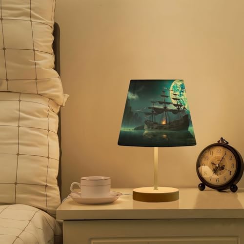 Pirate Ship Table Lamp for Bedroom, 3 Lighting Modes LED Bedside Lamps Fabric Shade Desk Lamp for Nightstand Living Room Office, 6x11 in
