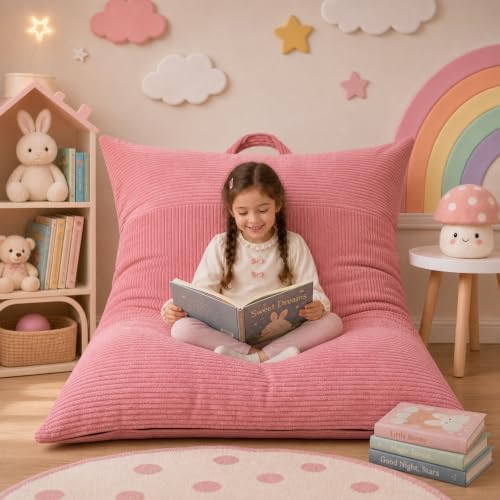 HUGHEAVEN Comfy 3-in-1 Kids Bean Bag Chair, Removable Cover Floor Chair