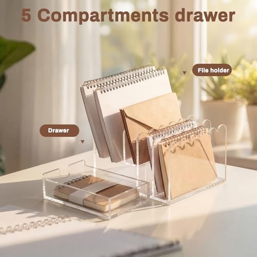 Xuhal Acrylic Mail Organizer with Drawer, 5 Compartments Clear Desk File