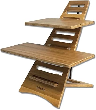 Victor Laptop Stand - Acacia Wood Standing Desk Converter with Dual Trays, 10-Level Height Adjustment, Fast Tool-Free Assembly, for Dorms, Bedrooms, and Home Offices