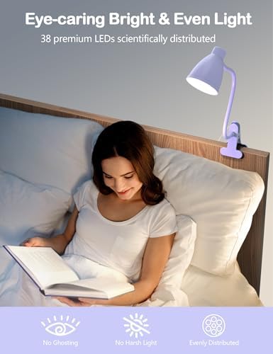 BOHON Desk Lamp with Clamp Clip on Light 5 Color 10 Brightness Lilac Purple