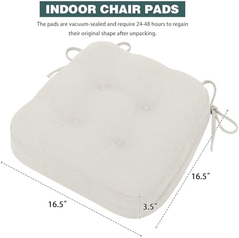 baibu 2-Layer Dining Chair Cushions, 4 Pack, 16.5 x 16.5 x 3.5 in, White