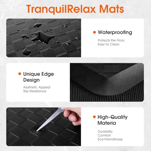 TranquilRelax 4/5 Inch Cushioned Anti Fatigue Kitchen Mats for Floor, Black