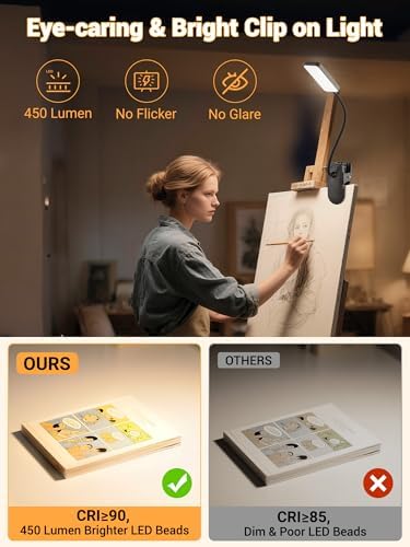 Clip on Light,45 Modes Dimmable+450 Lumen 48 LED Desk Lamp with Clamp Light