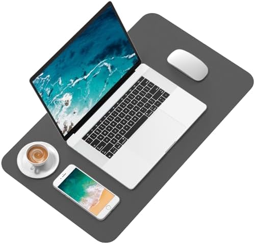 Hsurbtra Desk Pad, 23.6" x 13.8" PU Leather Desk Mat, M Extended Mouse Pad, Waterproof Desktop Blotter Protector, Non-Slip Ultra Thin Small Laptop Keyboard Writing Mat for Office Home, Dark Gray
