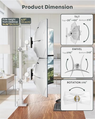 Dual Ultrawide Monitor Mount for 24-57'' Screens, Max Load 59.4 lbs per Arm