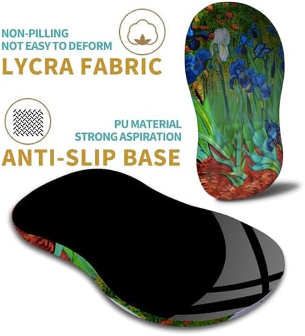 Hokafenle Ergonomic Mouse Pad Wrist Support with Massage Design, Wrist Rest Pain Relief Mousepad with Memory Foam&Non-Slip PU Base, Mouse Pads for Wireless Mouse & Desk(12x8 inch,Vangogh Iris Flower)