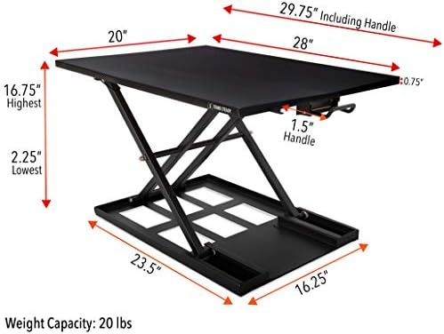 Stand Steady X-Elite Pro, Ergonomic Adjustable Height Standing Desk Converter for Home or Office, Easy Lift Sit to Stand Laptop Desk Riser for Laptop and Computer Monitor (Black, 28in x 20in)