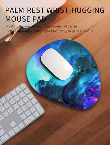 Palm-Rest and Wrist-Hugging Mouse Pad Wrist Rest, Ergonomic Wrist Support with Curve Fitting Cushioned Memory Foam for Carpal Tunnel Pain Relief, 9.9 x 8.3 Inch, Nebula