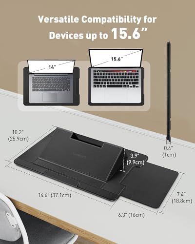 AboveTEK Adjustable Laptop Lap Desk, 3 Ergonomic Angles, PU Leather Non-Slip Surface, Heat Shield, Retractable Mouse Pad, Portable Laptop Lap pad Workstation for Bed, Sofa, Travel