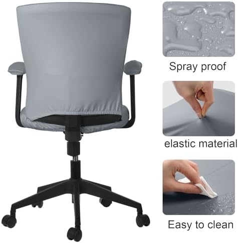 Tallew 4 Pcs Office Chair Covers PU Leather Office Desk Accessories Universal Computer Chairs Cover Stretchable Protective Chair Seat Covers Desk Armrest Cover Slipcovers Rotating Backrest(Grey)