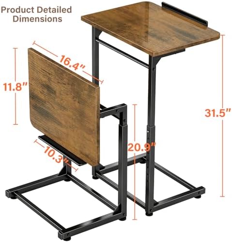 Tv Tray Table Set of 2, 8-Level Adjustable Height Couch Side Table，90° Tilt Angle Adjustments C-Shaped End Table, with Phone & Tablet Slot Sofa Computer Desk for Couch, Sofa, Bed, Chair, Living Room