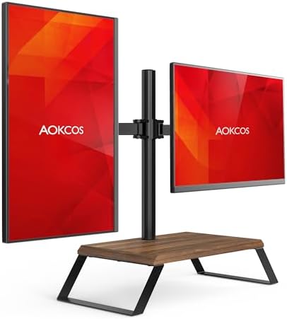AOKCOS Dual Monitor Stand Riser for 12-27 Inch Computer Screens, Freestanding Double Monitor Stand for Desk, Adjustable Dual Monitor Mount Each Arm Hold up to 22lbs, VESA 75x75/100x100mm