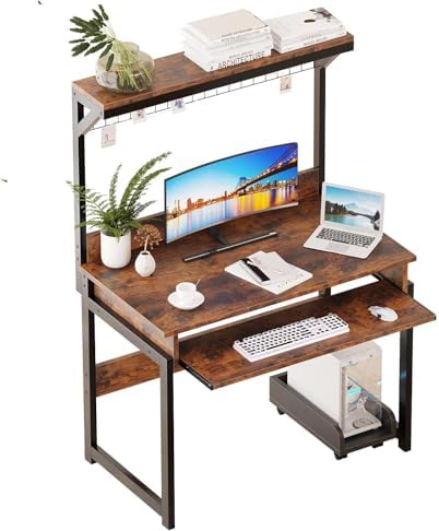 Computer Desk with Keyboard Tray and Storage Shelf, 31.5 Inch Office Desk with Computer Tower Stand, Home Office Desk for Small Space, Writing Table Workstation, Rustic Brown (Rustic Brown)