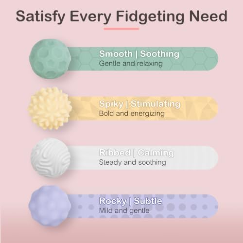 Fidget Toys Adults – 4PCS Magnetic Silicone Stress Balls for Anxiety, Focus & ADHD Relief, Textured Sensory Desk Gadgets, Stocking Stuffers or Relaxing Gifts for Women, Teens, Girls
