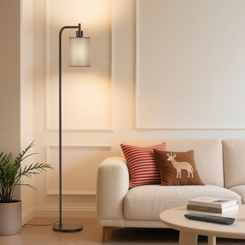 SIBRILLE Floor Lamp with Linen Shade, Dimmable Tall Standing Lamp with Remote Control & 3 Color Temperatures, Modern Floor Lamps for Living Room Bedroom Office Corner, 9W LED Bulb Included