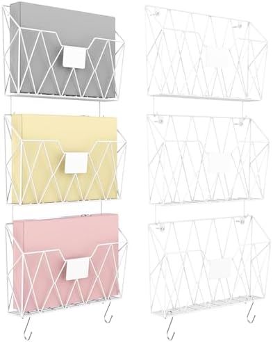 YBING Wall File Organizer 6 Pack Mesh Wire Hanging File Holder, White