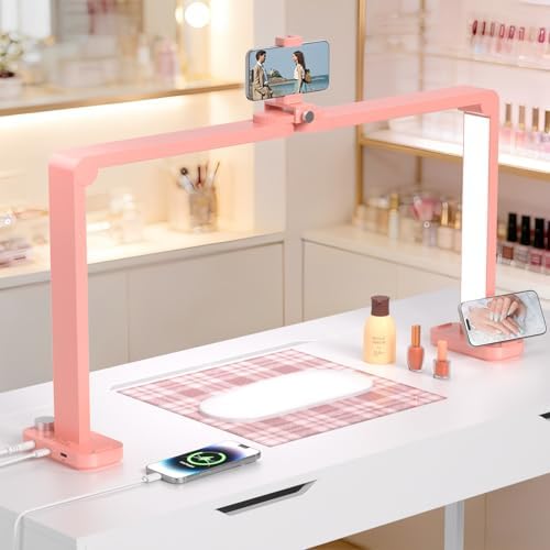 Half Moon Light for Nail Desk, Large Nail Lamp for Desk, Pink