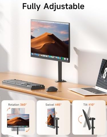 Bracwiser Single Fully Adjustable Monitor Arm Stand Mount Fits One Screen 13-32 inch 22lbs for Monitor Computer Screen 13 15 17 19 20 22 23 24 26 27 30 32 inch VESA 75 100 (MD7401)