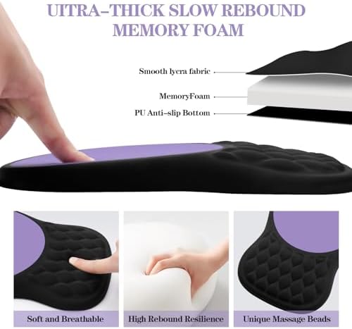 Ergonomic Mouse Pad with Wrist Rest Sloped Massage Design (Black + Purple)