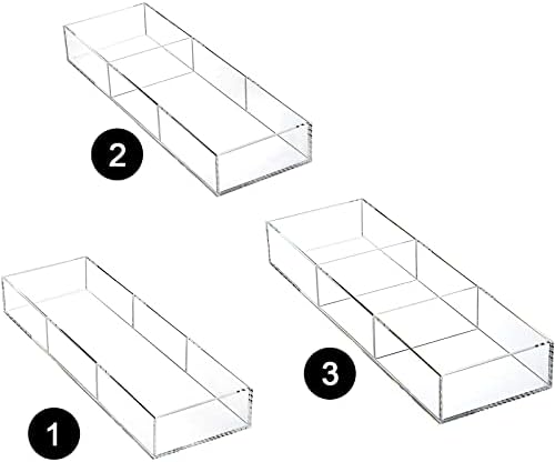 Peohud 2 Pack Acrylic Drawer Organizer Tray, 6/3 Section Clear Makeup Tray Organizer for Drawer, Junk Drawer Storage for Office Desk Supplies and Accessories