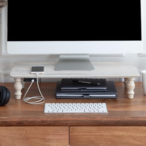Anji Mountain Monitor Stand for Desk - Desktop Organizer & Laptop Riser, Ergonomic Monitor Riser, Space-Saving, Durable, Easy Assembly & Ideal for Home & Office,White Wash, 24-Inch, Power Edition