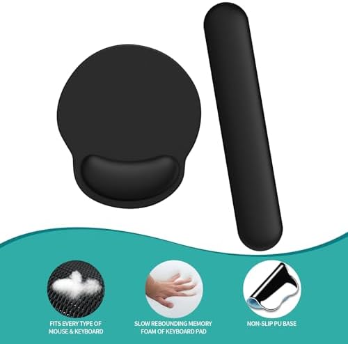 eulps Mouse Pad Wrist Support, Ergonomic Memory Foam Keyboard Wrist Pad & Gel Wrist Rest Set for Computer Keyboard for Easy Typing & Pain Relief for Office & Home(Black Set)
