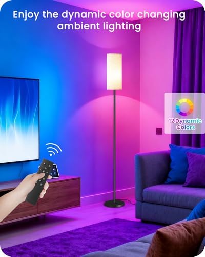 Dimmable Floor Lamp for Living Room with RGB Colors, Color Changing Ambient Lighting, Corner Standing Lamp for Bedroom - Remote, Foot Switch, Timer, Warm Cool White, 10W Smart Bulb Included RE06LD05W1