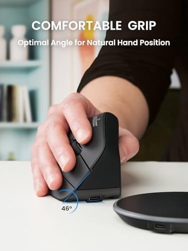 Perixx PERIMICE-715RX Coreless Rechargeable Vertical Mouse - Duo Wired and Wireless Charging Feature - Charger Included - Right-Handed - Black