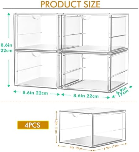 caktraie 4-Drawer Acrylic Storage Organizer for Desk, Crafts,Vanity