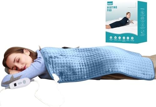 Ruqiji 17''x33'' XXXL King Size Heating Pad with 6 Temperature Settings, Flannel Electric Heating Pad for Back/Neck/Shoulders/Abdomen/Legs(Light Blue)