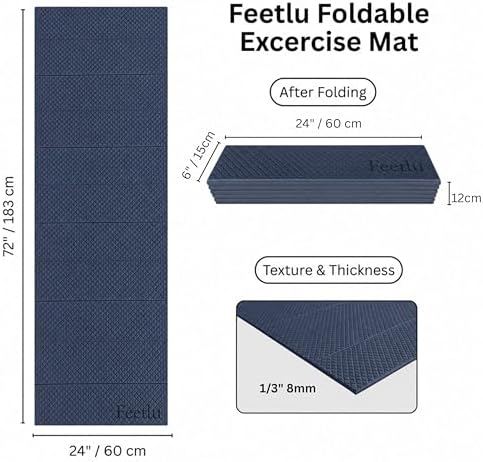 Foldable Yoga Mat, 72" x 24", 6/8/10/12mm