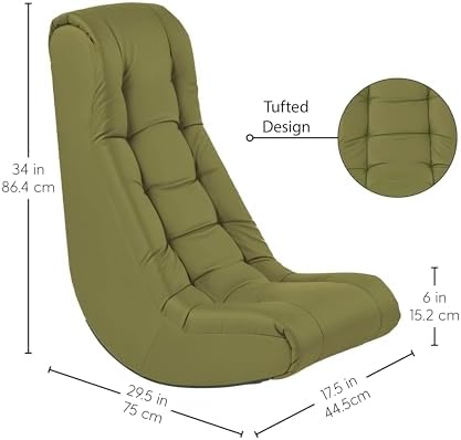FDP Tufted Floor Rocker for Kids, Teens and Adults Comfortable, Ergonomic Chair for Reading, Playing Video Games, or Watching TV - Fern Gray, 10488-FG