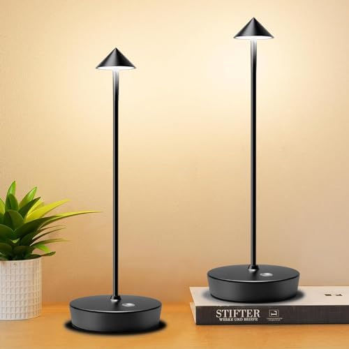 Set of 2 Cordless Rechargeable Led Table Lamp Battery Operated Light Black