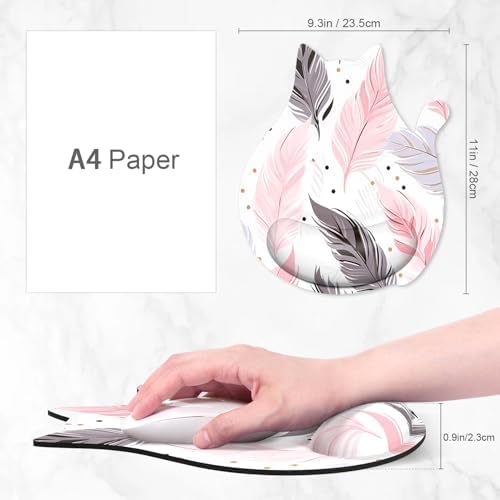 Ergonomic Mouse Pad with Wrist Rest, Cute Cat Memory Foam Padded Pain Relief Non-Slip Wrist Support Mouse Mat for Gaming Work Computer Laptop, Funny Office Supplies Desk Accessory, Plume