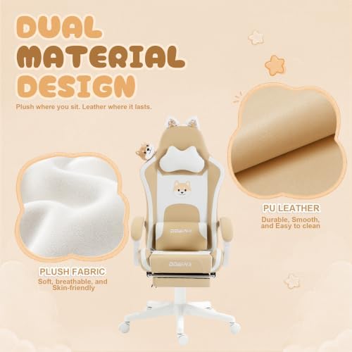 Dowinx Gaming Chair with Cat Ears and Massage Lumbar Support, Ergonomic Computer Chair with Footrest and Headrest, Comfortable Reclining Game Chair 290lbs for Adults, Brown