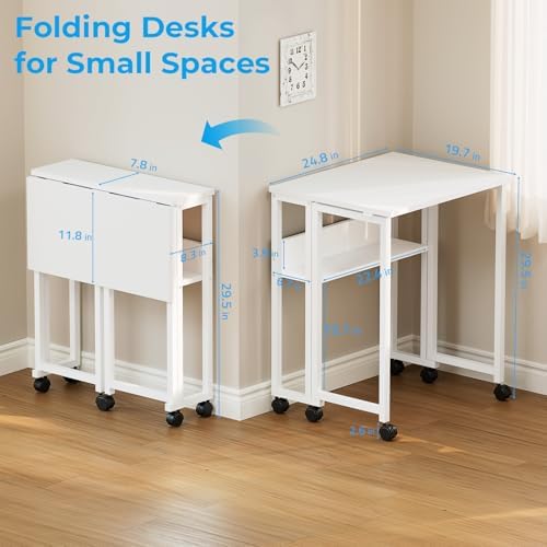 GreenForest Folding Desk with Wheels, 24.8" Rolling Table for Small Spaces