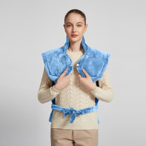 26" x 35" Flannel Neck&Shoulder&Back Heating Pad with 12 Temperature Settings& Countdown Timer,Pain Relief for Back/Neck/Shoulders/Menstrual Pain(Light Blue)