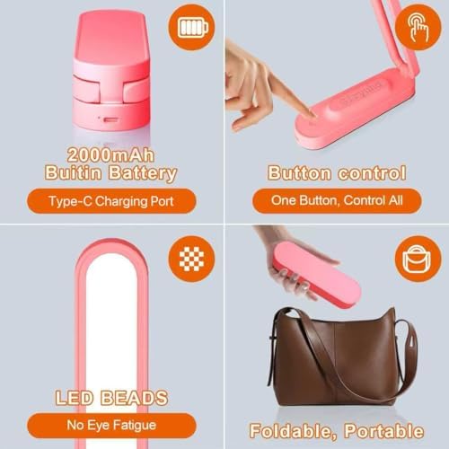 Giryuhd LED Desk Lamp for Office Home & Battery Operated Lamp Rechargeable Lamp Foldable & Portable Light, LED Desk Light Strip, 3 Brightness Dimmable Small Desk Lamp Wireless Reading Lamp